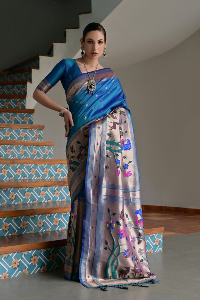 Blue Woven Silk Paithani Saree (ACA7460)