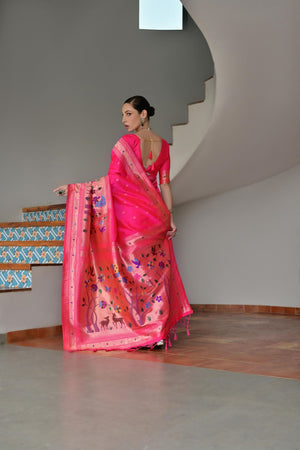 Pink Woven Silk Paithani Saree (ACA7461)