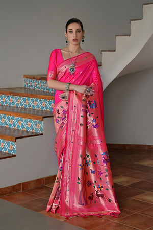 Pink Woven Silk Paithani Saree (ACA7461)