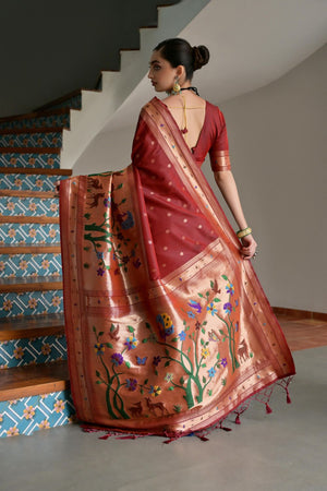 Brown Woven Silk Paithani Saree (ACA7462)