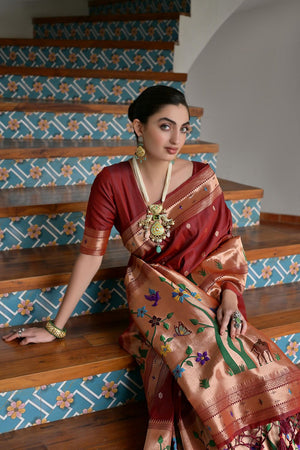 Brown Woven Silk Paithani Saree (ACA7462)