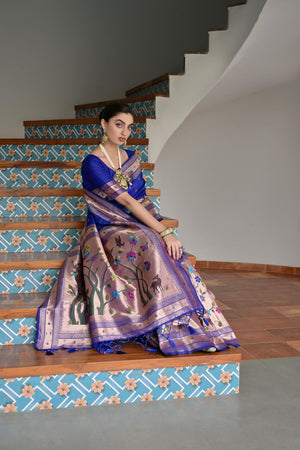 Royal Blue Woven Silk Paithani Saree (ACA7463)