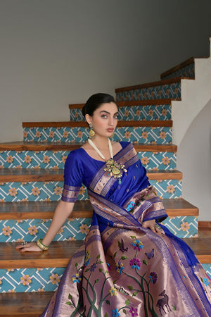 Royal Blue Woven Silk Paithani Saree (ACA7463)