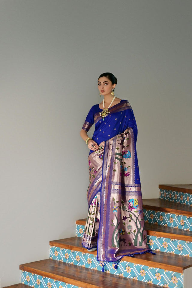 Royal Blue Woven Silk Paithani Saree (ACA7463)