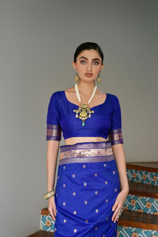 Royal Blue Woven Silk Paithani Saree (ACA7463)