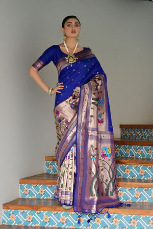 Royal Blue Woven Silk Paithani Saree (ACA7463)
