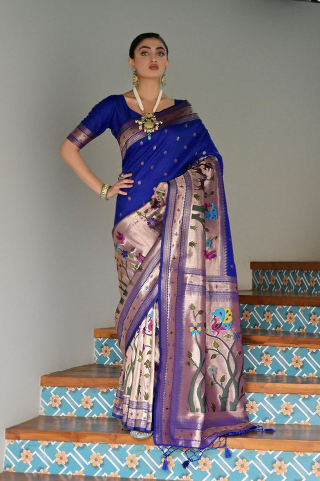 Royal Blue Woven Silk Paithani Saree (ACA7463)