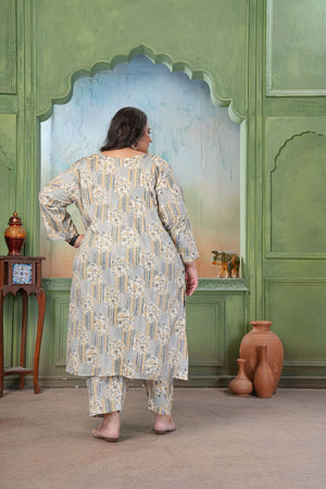 Grey Floral Printed Rayon Kurti Pant Set (ACA7478)