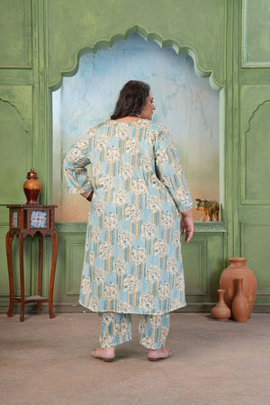 Blue Floral Printed Rayon Kurti Pant Set (ACA7480)