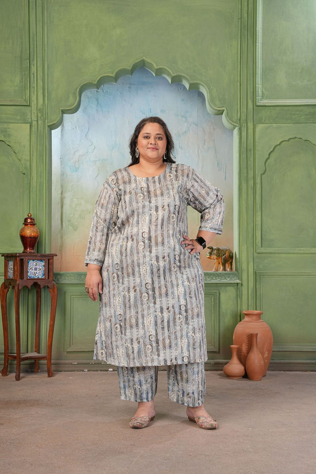 Grey Printed Rayon Kurti Pant Set (ACA7481)