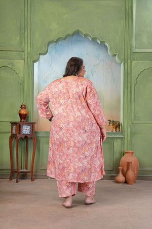 Pink Printed Rayon Kurti Pant Set (ACA7482)