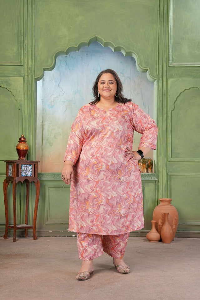 Pink Printed Rayon Kurti Pant Set (ACA7482)