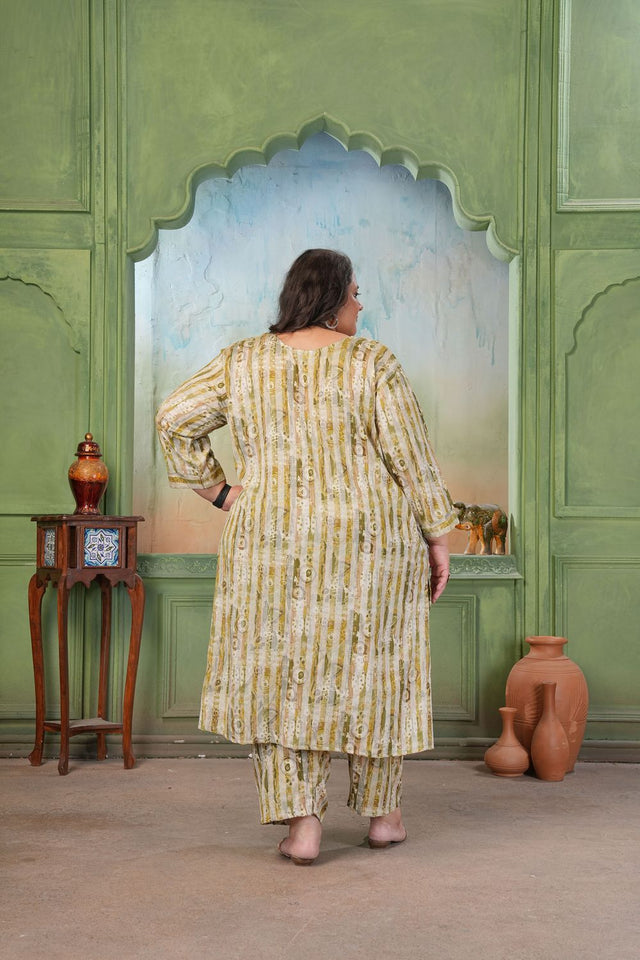 Green Printed Rayon Kurti Pant Set (ACA7484)