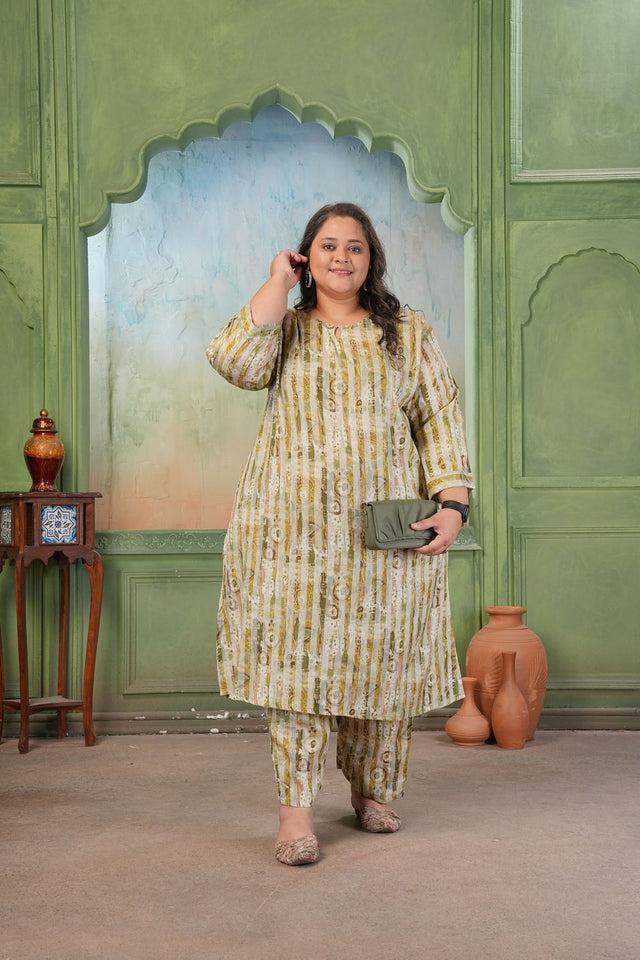Green Printed Rayon Kurti Pant Set (ACA7484)
