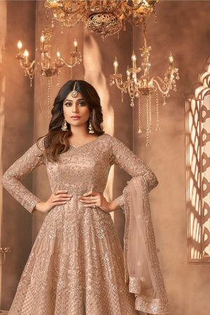 Beige Sequin with Floral Embroiderd Net Anarkali Suit (ACA7550)