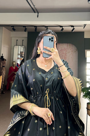 Black Paithani Woven  Soft Silk Kaftaan Kurti Top (ACA7558)