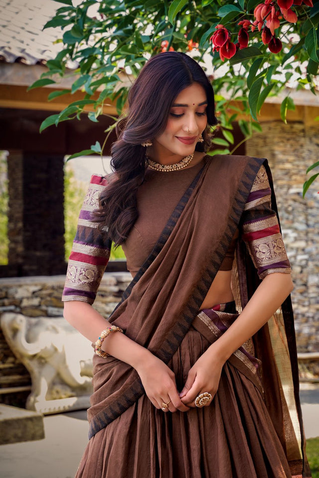 Brown Woven Chanderi Lehenga (ACA7562)