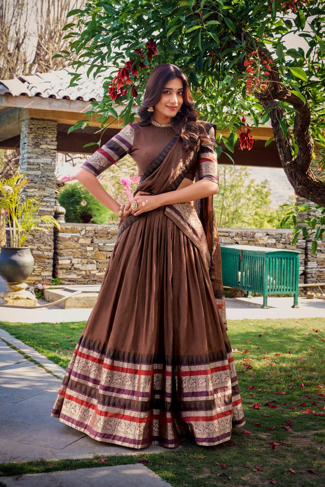 Brown Woven Chanderi Lehenga (ACA7562)