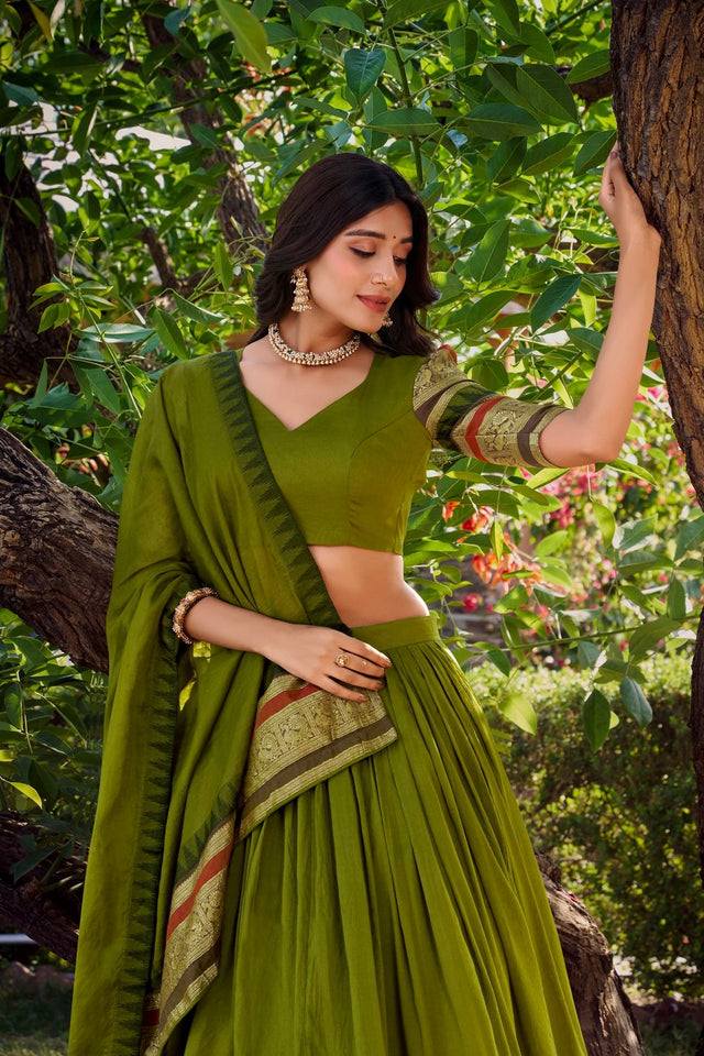 Mehendi Woven Chanderi Lehenga (ACA7563)