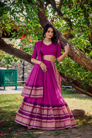 Pink Woven Chanderi Lehenga (ACA7564)