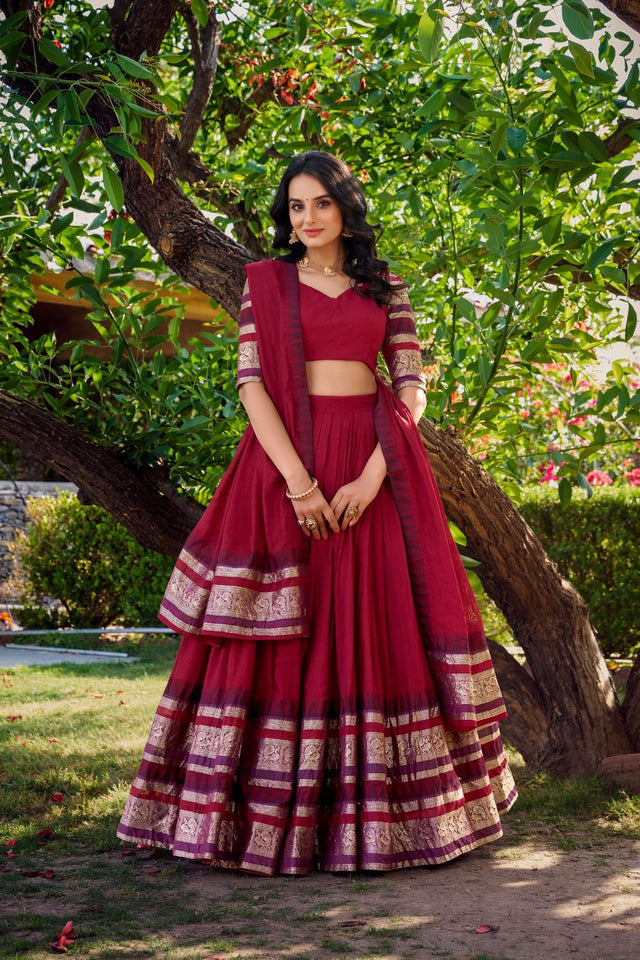 Maroon Woven Chanderi Lehenga (ACA7565)
