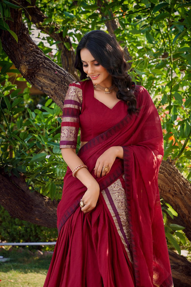Maroon Woven Chanderi Lehenga (ACA7565)