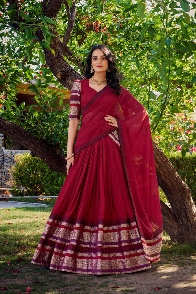 Maroon Woven Chanderi Lehenga (ACA7565)