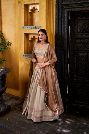 Cream Woven Silk Lehenga (ACA7566)