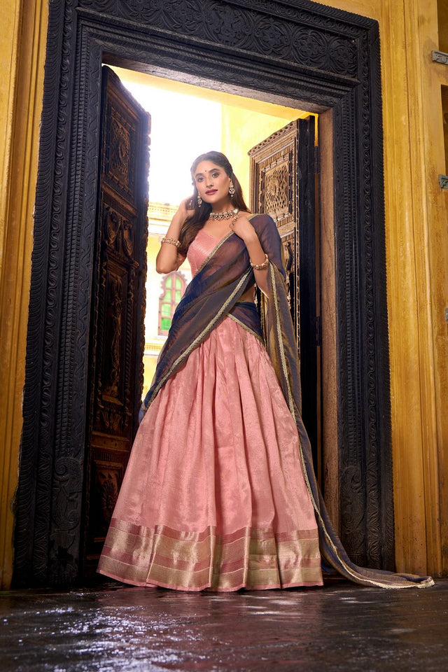 Pink Woven Silk Lehenga (ACA7567)