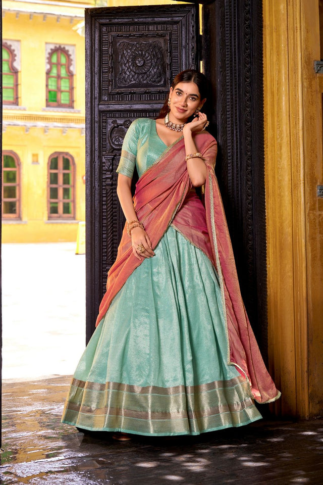 Blue Woven Silk Lehenga (ACA7568)