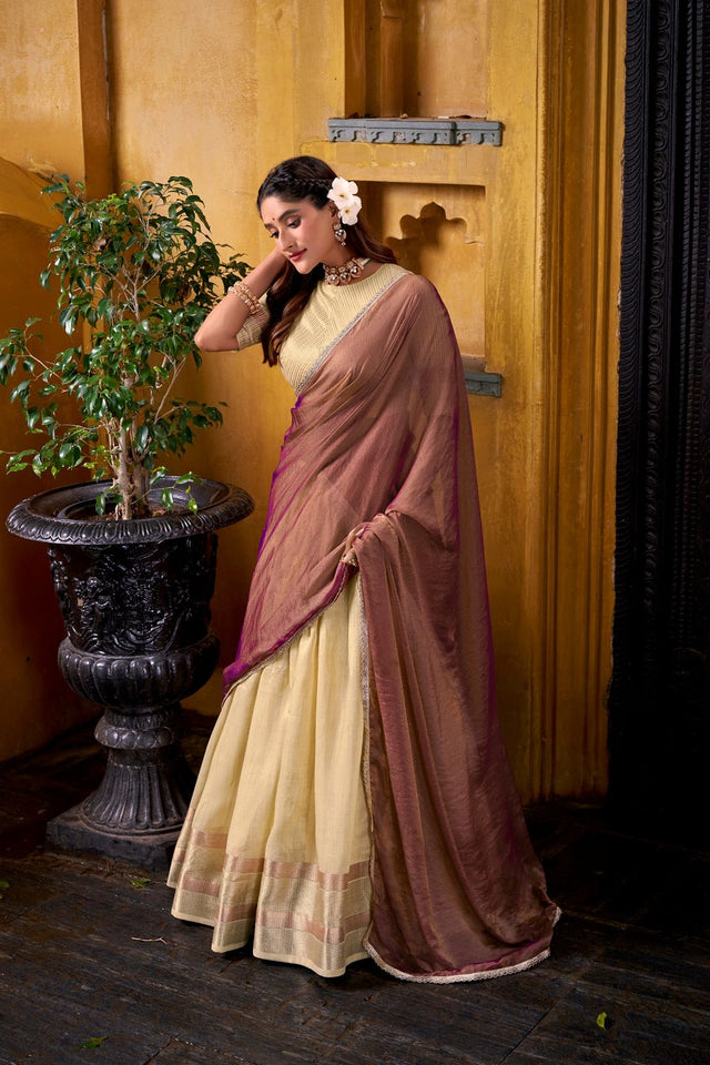 Yellow Woven Silk Lehenga (ACA7569)