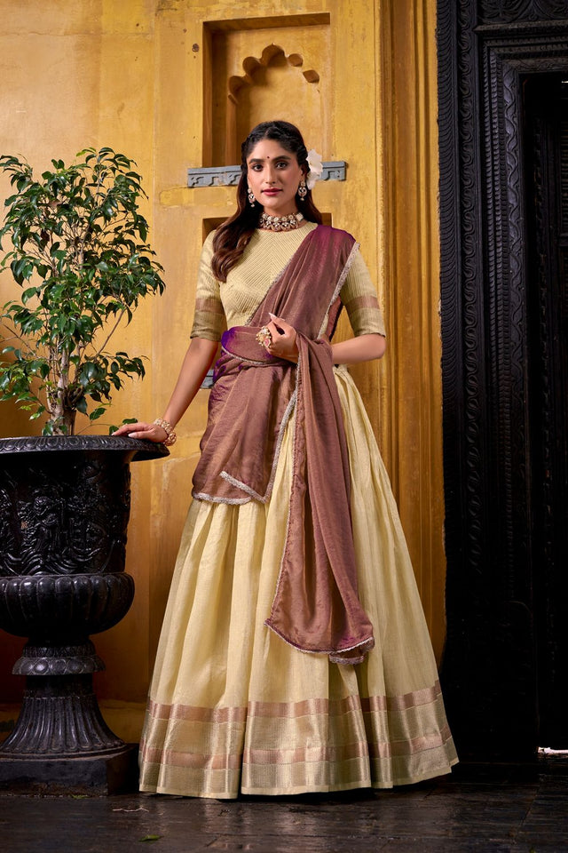 Yellow Woven Silk Lehenga (ACA7569)