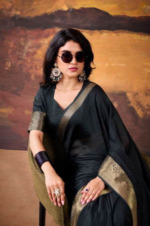 Black Zari Woven Silk Blend Saree (ACA7570)