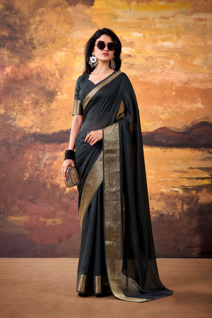 Black Zari Woven Silk Blend Saree (ACA7570)