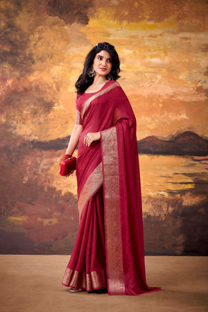 Maroon Zari Woven Silk Blend Saree (ACA7571)