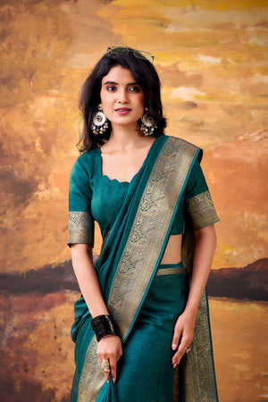 Turquoise Zari Woven Silk Blend Saree (ACA7573)