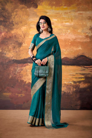 Turquoise Zari Woven Silk Blend Saree (ACA7573)