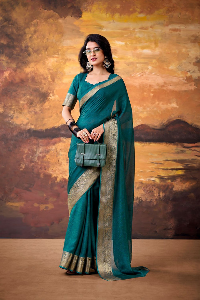 Turquoise Zari Woven Silk Blend Saree (ACA7573)