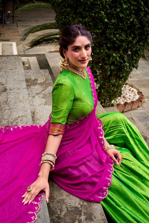 Dark Green Woven Cotton Lehenga (ACA7575)