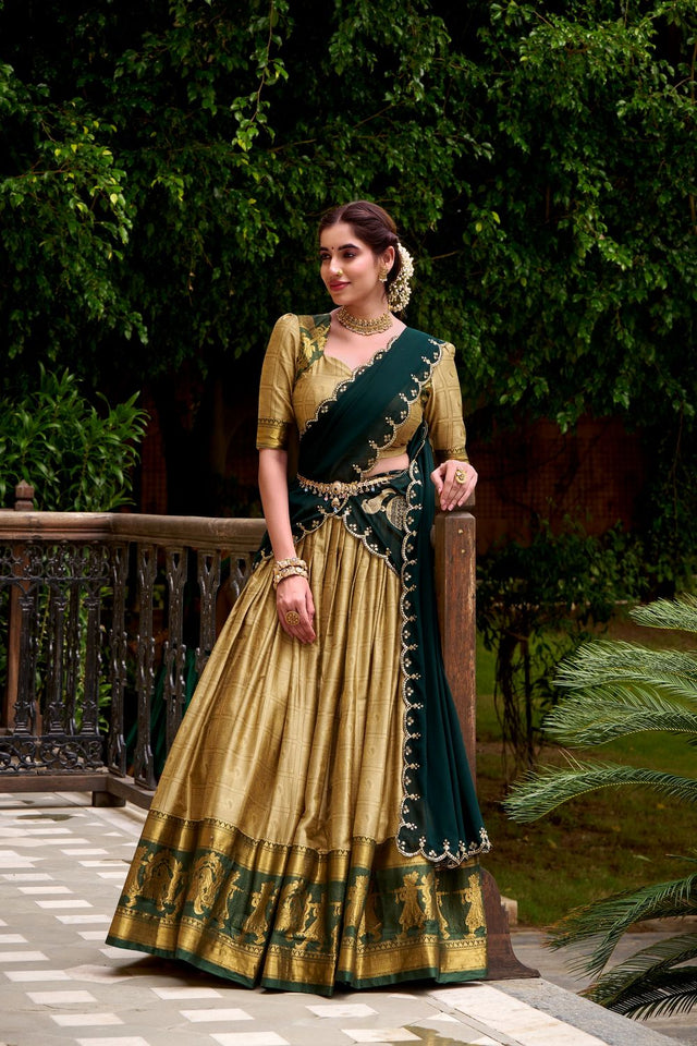 Beige Woven Cotton Lehenga (ACA7576)
