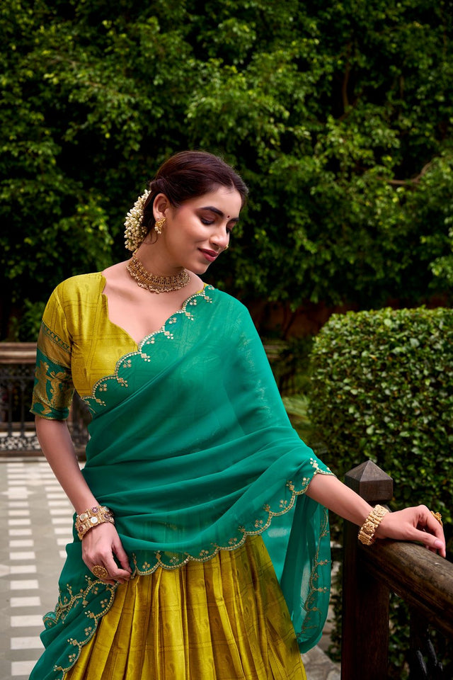 Mustard Woven Cotton Lehenga (ACA7577)