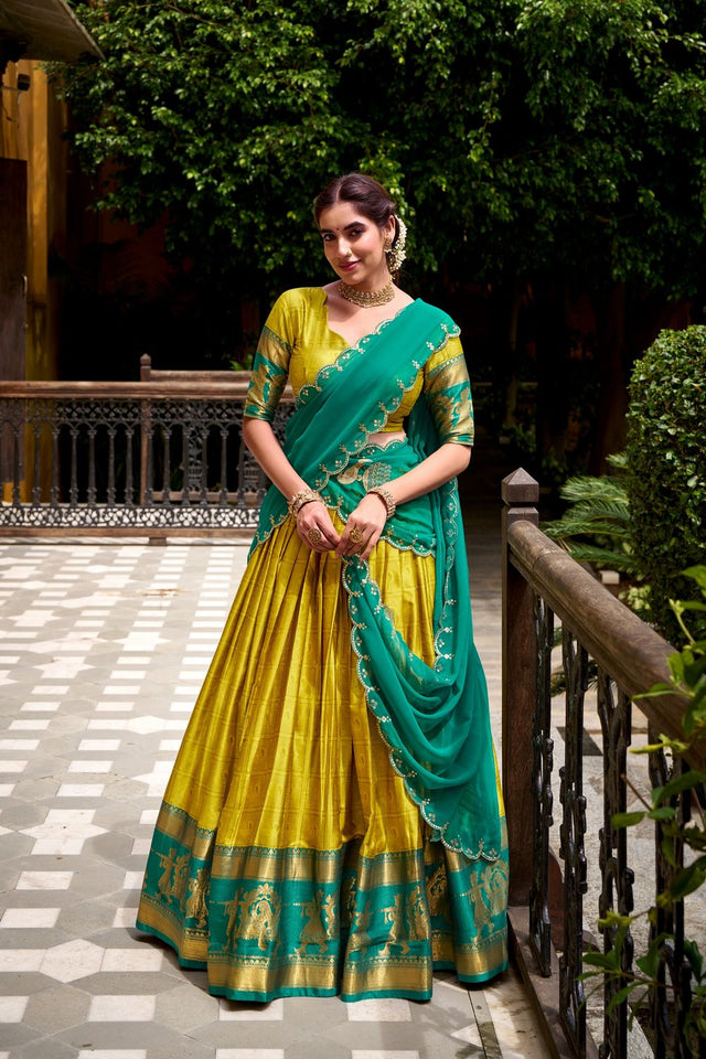 Mustard Woven Cotton Lehenga (ACA7577)
