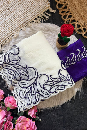 White Embroidered Silk Saree (ACA7579)
