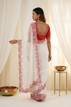 White Embroidered Silk Saree (ACA7580)