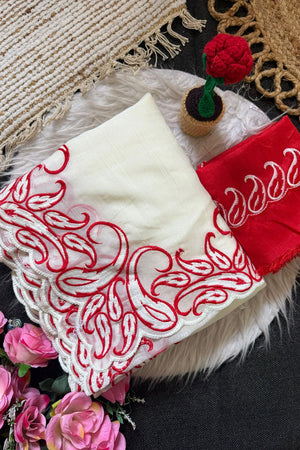 White Embroidered Silk Saree (ACA7580)
