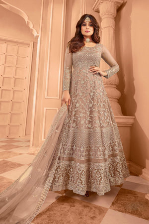 Beige Sequin with Floral Embroiderd Net Anarkali Suit (ACA7587)