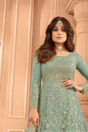 Green Sequin with Floral Embroiderd Net Anarkali Suit (ACA7589)