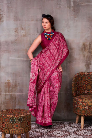 Maroon Printed Satin Saree (ACA7600)