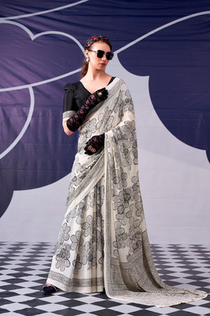 Black Printed Satin Saree (ACA7602)