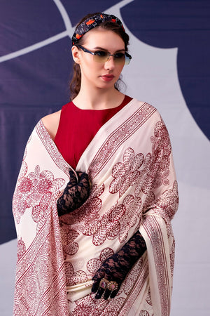 Maroon Printed Satin Saree (ACA7603)